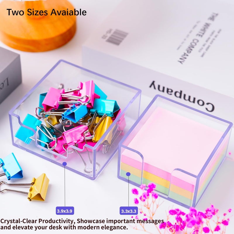 Dueecasebit Sticky Notes Holder， Clear Acrylic 3.9" x 3.9" Post it Note Holder Dispenser for Desk, Computer Screen, Classroom Office Organizer, Light Blue - Image 5